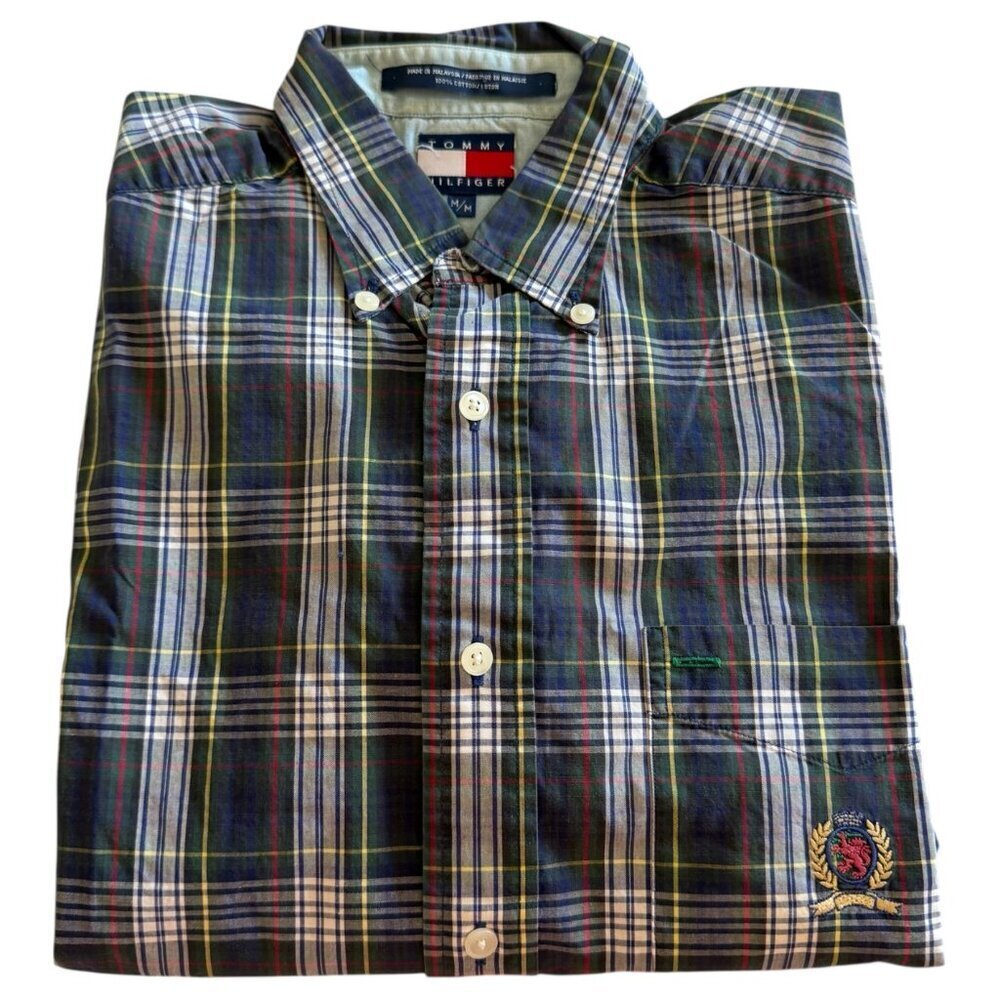 VTG Tommy Hilfiger Classic 90s Mixed Plaid Long Sleeve Button Down Shirt SZ Med